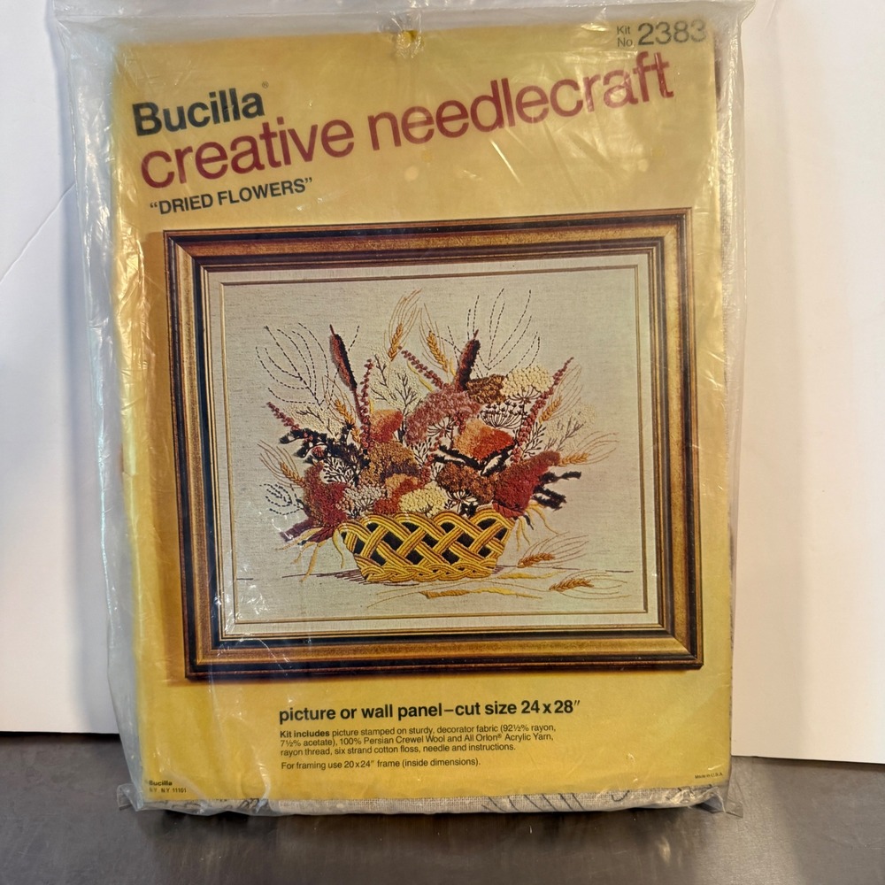 Bucilla Creative Needlecraft Dried Flowers Crewel Kit 2383 Vintage Floral 24x28